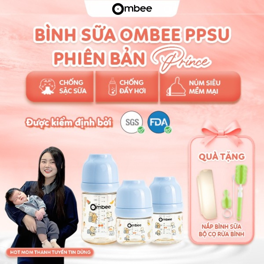 Bình sữa Ombee PPSU Anti-colic phiên bản Prince
