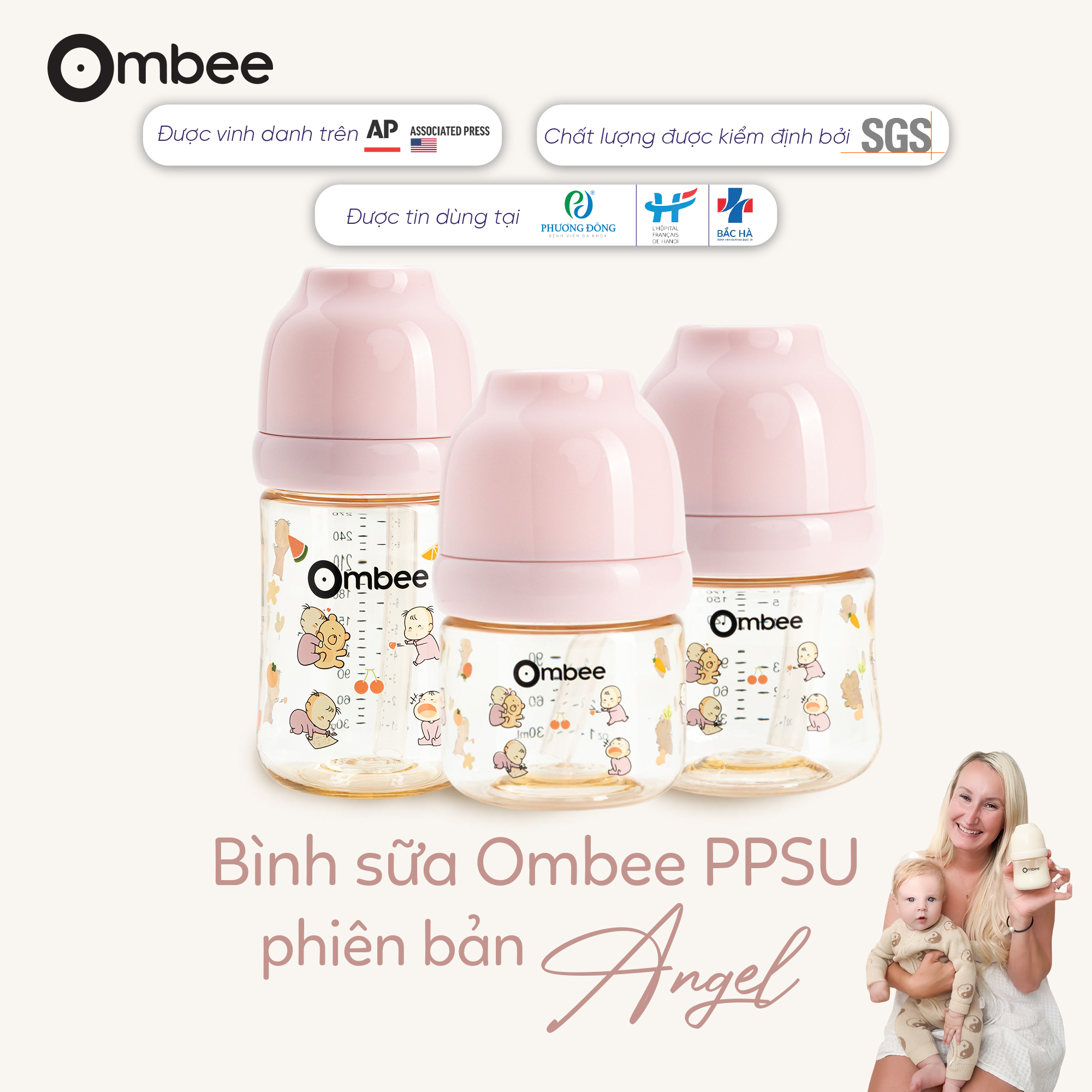 Bình sữa Ombee PPSU Anti-colic phiên bản Angel