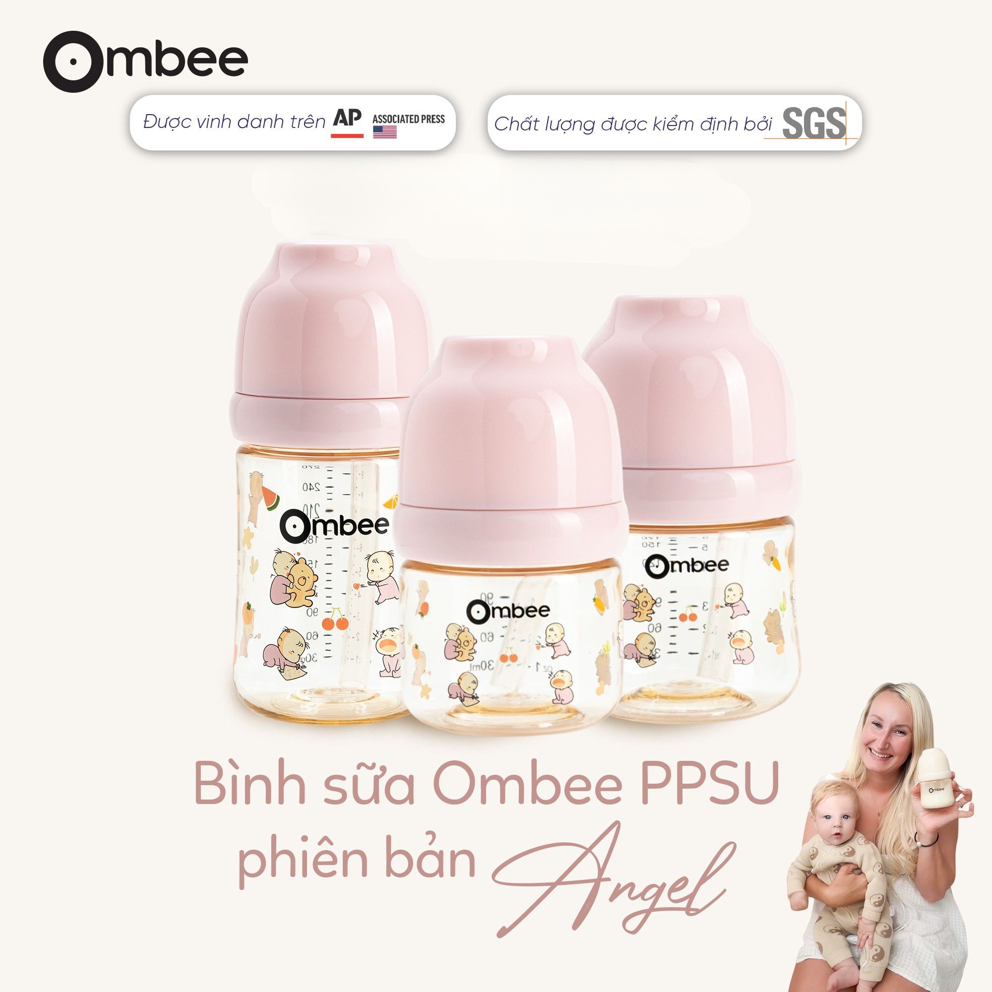 Bình sữa Ombee PPSU Anti-colic phiên bản Angel