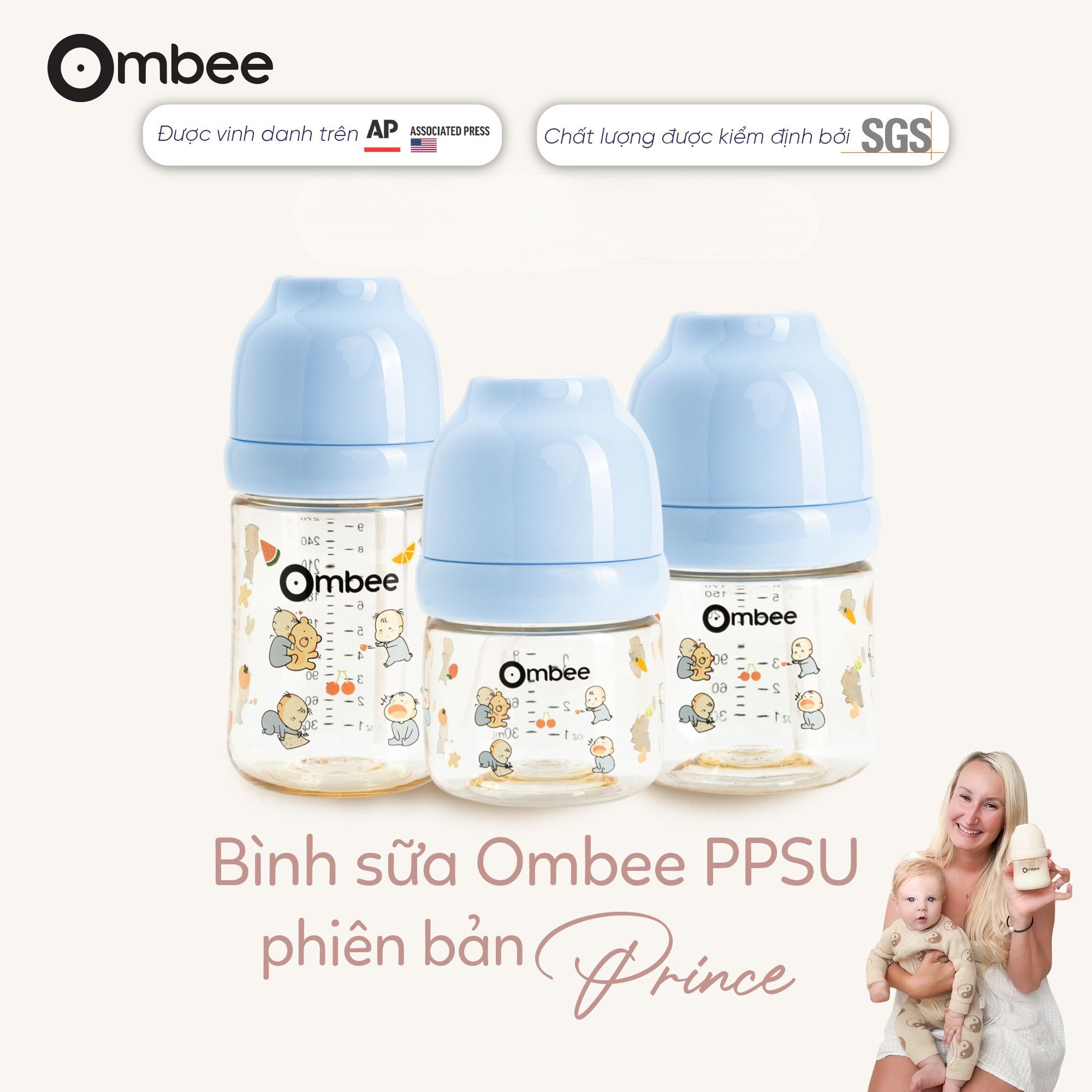 Bình sữa Ombee PPSU Anti-colic phiên bản Prince