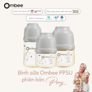 Bình sữa Ombee PPSU Anti-colic phiên bản Pony xám