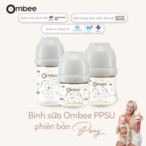 Bình sữa Ombee PPSU Anti-colic phiên bản Pony xám