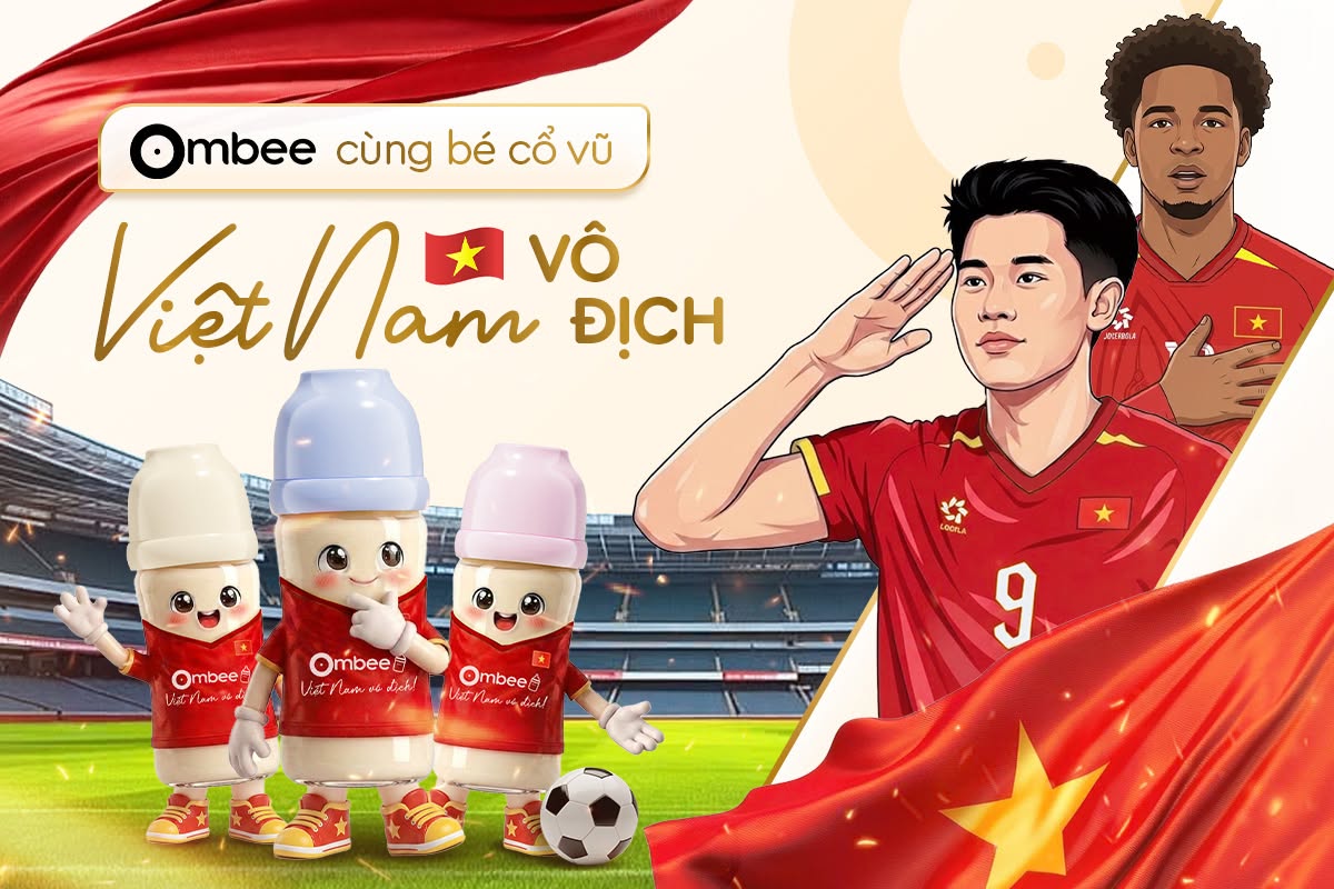 Bình sữa Ombee không chỉ xuất hiện trong hành trình chăm bé, mà còn trở thành một phần của những khoảnh khắc gia đình cùng nhau cổ vũ Đội tuyển Việt Nam trong mùa giải AFF CUP